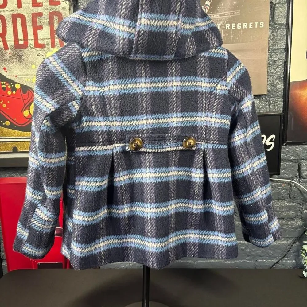 London Fog Girls Plaid Hooded Peacoat Jacket - Size 7/8